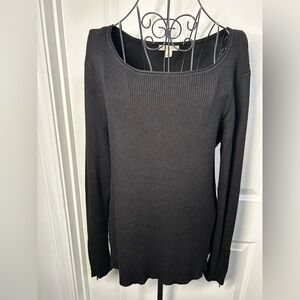 Dress Barn Black Ribbed Knit Sweater w/ Gold Zipper on Sleeve